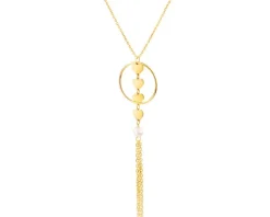 Złoty naszyjnik z perłą, ankier - koło, serca