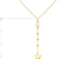 Złoty naszyjnik z perłą, ankier - gwiazda, kulki