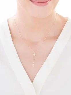 Złoty naszyjnik z perłą, ankier - gwiazda, kulki