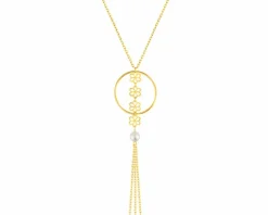 Złoty naszyjnik z perłą, ankier - kwiaty