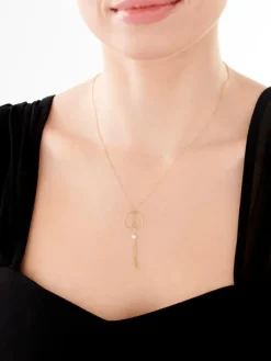 Złoty naszyjnik z perłą, ankier - kwiaty