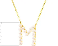 Złoty naszyjnik z perłami, ankier - litera M