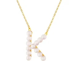 Złoty naszyjnik z perłami, ankier - litera K