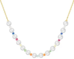 Złoty naszyjnik z perłami i korundami