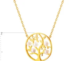 Złoty naszyjnik z perłami i cyrkoniami, ankier - drzewko