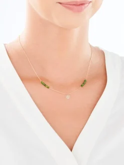 Złoty naszyjnik z turmalinami, ankier - koniczyna