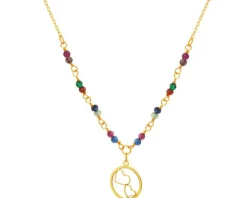 Złoty naszyjnik ze szkłem, ankier - koło, serca