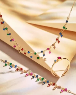 Złoty naszyjnik ze szkłem, ankier - kulki