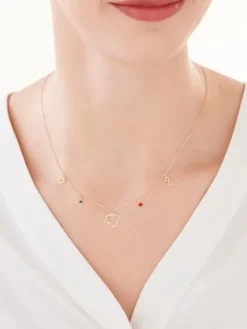 Złoty naszyjnik ze szkłem, ankier - serca, nieskończoności