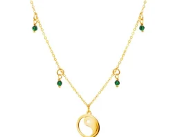 Złoty naszyjnik ze szkłem, ankier - yin yang