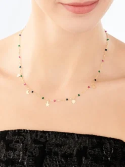 Złoty naszyjnik ze szkłem, ankier - gwiazdy, serca, Księżyc