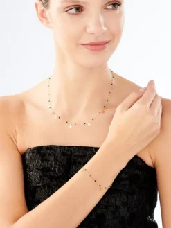 Złoty naszyjnik ze szkłem, ankier - gwiazdy, serca, Księżyc