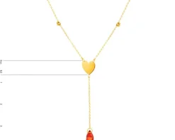 Złoty naszyjnik ze szkłem, ankier - serce