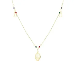 Złoty naszyjnik ze szkłem szlifowanym, ankier - liść, Księżyce