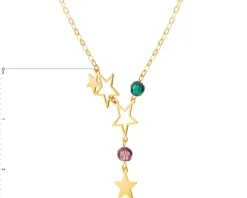 Złoty naszyjnik ze szkłem szlifowanym, ankier - gwiazdy