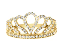 Złoty pierścionek z cyrkoniami - korona