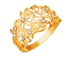 Złoty pierścionek z cyrkoniami - kwiaty