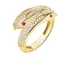 Złoty pierścionek z cyrkoniami - węże