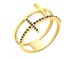 Złoty pierścionek z cyrkoniami - krzyże