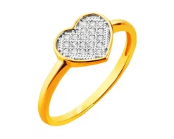 Złoty pierścionek z cyrkoniami - serce