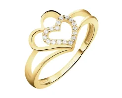 Złoty pierścionek z cyrkoniami - serca