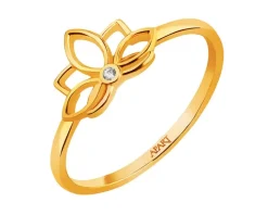 Złoty pierścionek z cyrkonią - kwiat lotosu