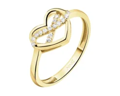 Złoty pierścionek z cyrkoniami - serce, nieskończoność