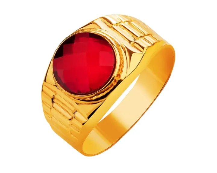 Złoty pierścionek z cyrkonią - sygnet