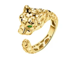 Złoty pierścionek z emalią - puma