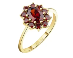 Złoty pierścionek z granatami syntetycznymi