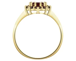 Złoty pierścionek z granatami syntetycznymi