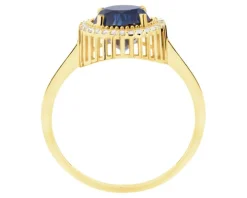 Złoty pierścionek z korundem syntetycznym i cyrkoniami