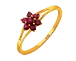 Złoty pierścionek z rubinami syntetycznymi