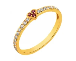 Złoty pierścionek z rubinami syntetycznymi i cyrkoniami - serce