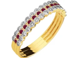 Złoty pierścionek z rubinami syntetycznymi