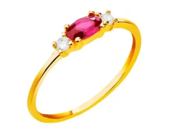 Złoty pierścionek z rubinem syntetycznym  i cyrkoniami