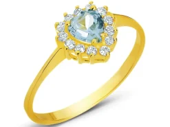 Złoty pierścionek z topazem  i cyrkoniami - serce