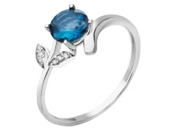 Złoty pierścionek z topazem syntetycznym i cyrkoniami