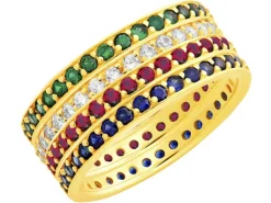 Złoty pierścionek ze szmaragdami syntetycznymi - Eternity